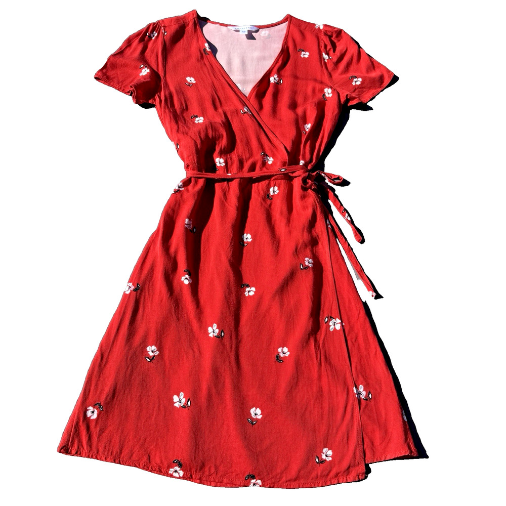 PopSugar Floral Faux Wrap Dress XS Red Tie Waist Mini